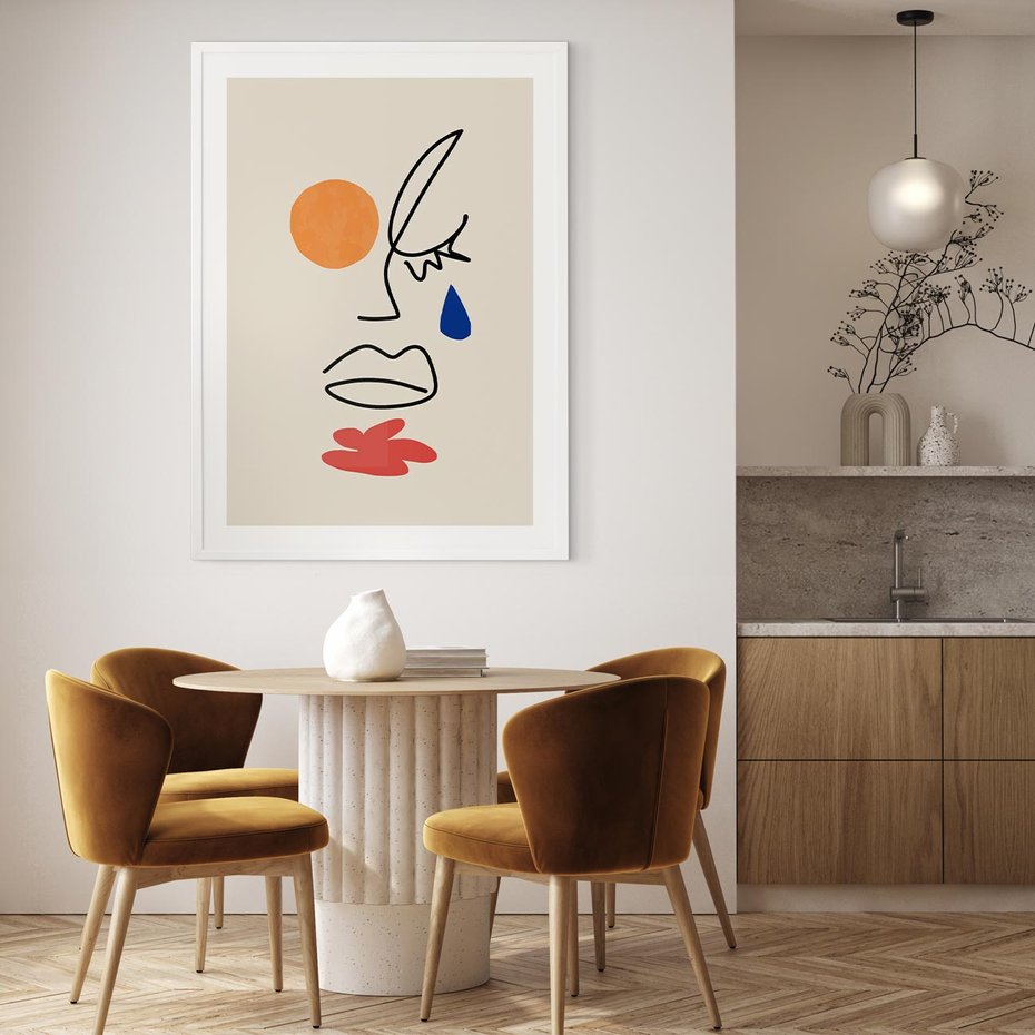 Plakat w ramie 30x40 - Impresje Plam - abstrakcyjny obraz, przypomina twarz - rama biała