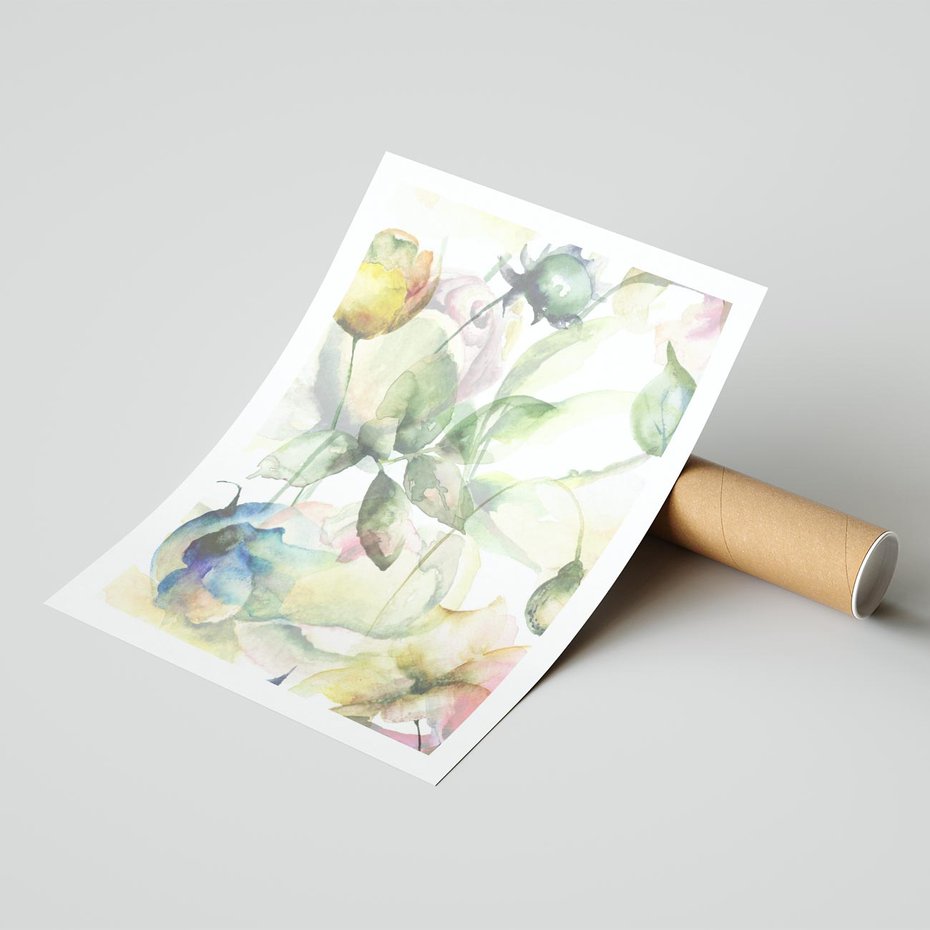 Plakat bez ramy 30x40 - Delikatne Kolory - akwarelowe, kwiaty