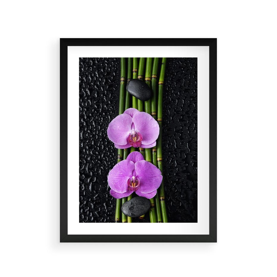 Plakat w ramie 30x40 - Japońskie Spa w Otoczeniu Storczyków - storczyk, spa - rama czarna