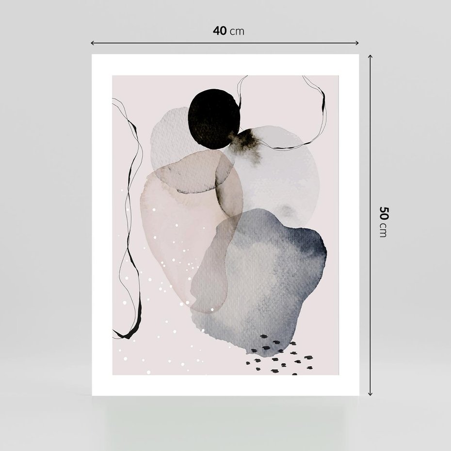 Plakat bez ramy 40x50 - Migocące Barwy - abstrakcyjne plamy akwarelowe, czarny szkic