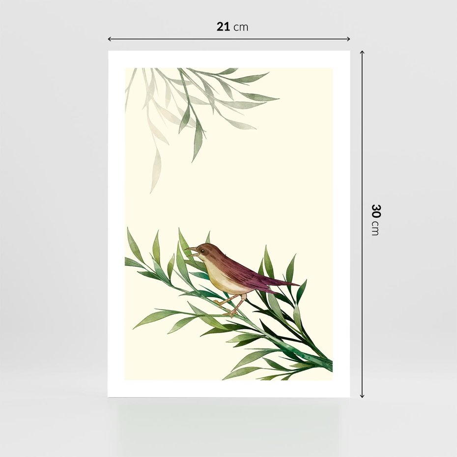 Plakat bez ramy 21x30 - Roślinne Nastroje - japońska sztuka, ptak