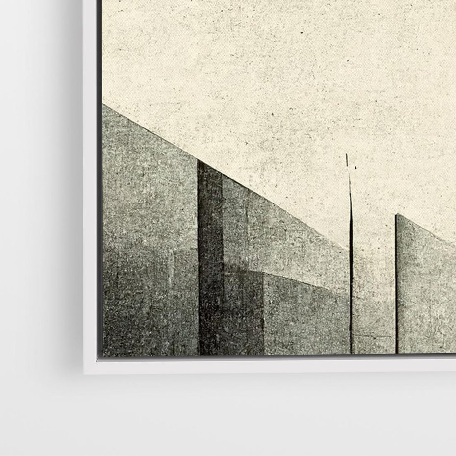 Obraz w ramie 120x80 - Mroczne Wieżowce - postarzana grafika, perspektywa budynków wieżowców - rama biała