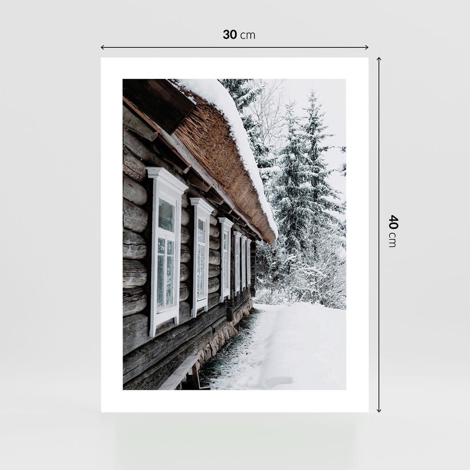 Plakat bez ramy 30x40 - Cicha Zima - zima, domek w górach