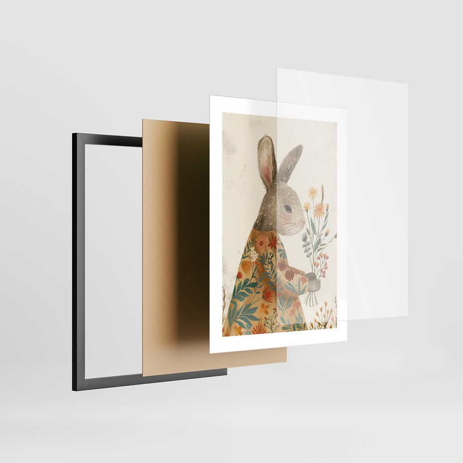 Zestaw obrazy w ramie 30x40 galeria - dla, dzieci, króliki, dziewczynka - rama czarna