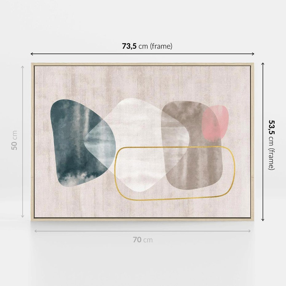 Obraz w ramie 70x50 - Minimalistyczne Plamy Farby - pastelowe geometryczne plamy, akwarela - rama drewno