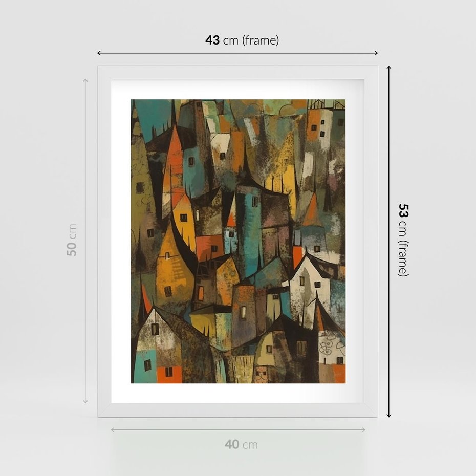 Plakat w ramie 40x50 - Przenikające Wizje - abstrakcyjny obraz, sztuka abstrakcji - rama biała