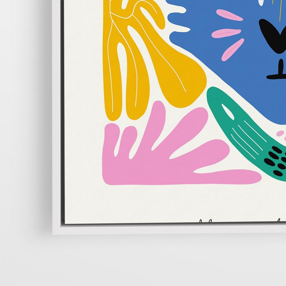 Obraz w ramie 50x50 - Kolorowe Spektrum - abstrakcyjny plakat, niebieski kot - rama biała