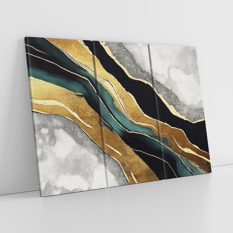 Obraz na płótnie 120x80 - Refrakcje płynącej rzeczywistości - jak marmurowa rzeka, linie złota