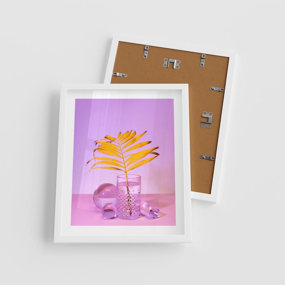 Plakat w ramie 40x50 - Minimalizm i Urok Natury - liście, pastele - rama biała