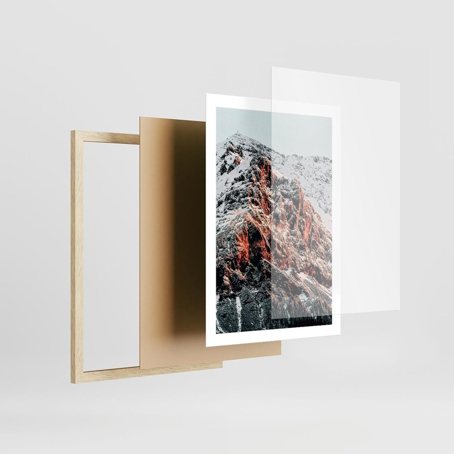 Plakat w ramie 50x70 - Zima na Szczycie - góry, zima - rama drewno