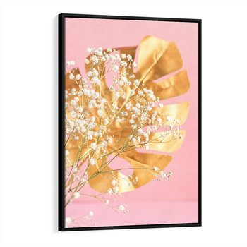 Obraz w ramie 50x70 - : Elegancja w Złocie - złote, liście - rama czarna