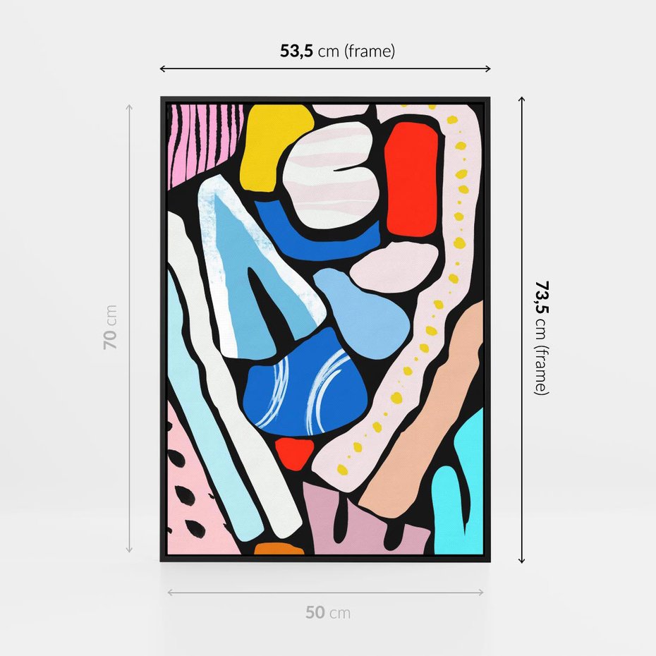 Obraz w ramie 50x70 - Kolory Na Czerni - abstrakcyjne formy, komiksowy styl - rama czarna