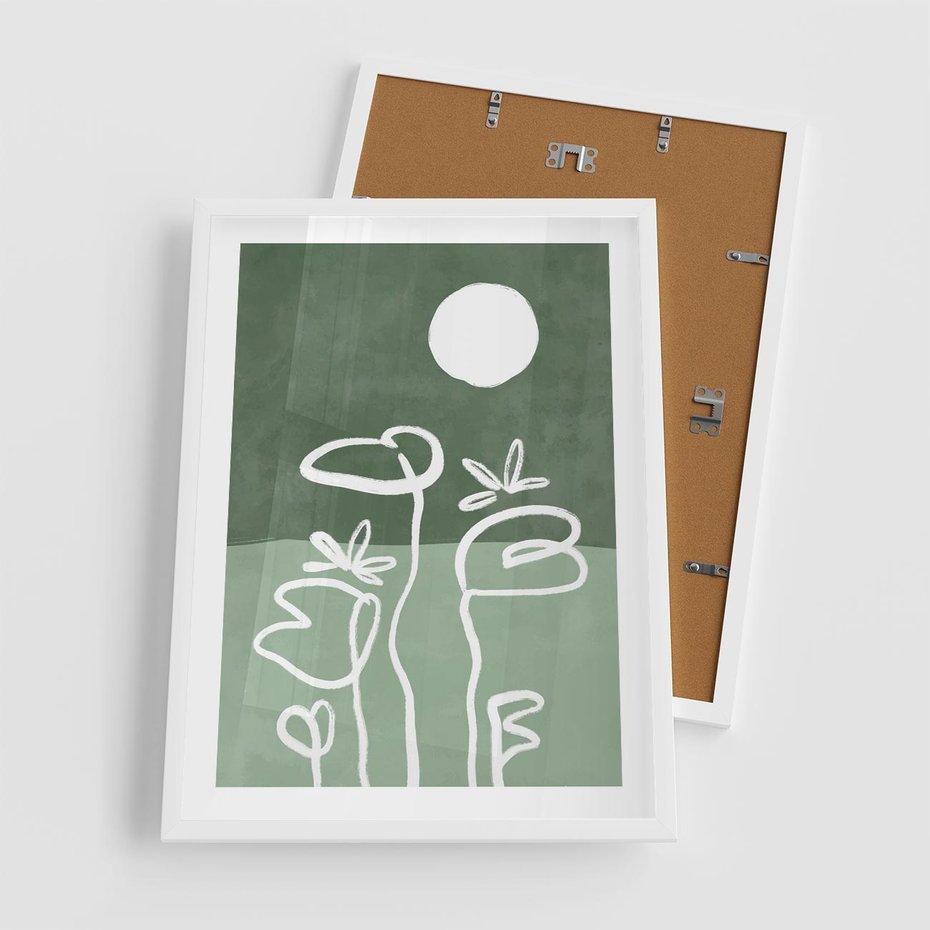Plakat w ramie 50x70 - Wibracje Naturalnej Równowagi - zielony plakat, roślinne inspiracje - rama biała
