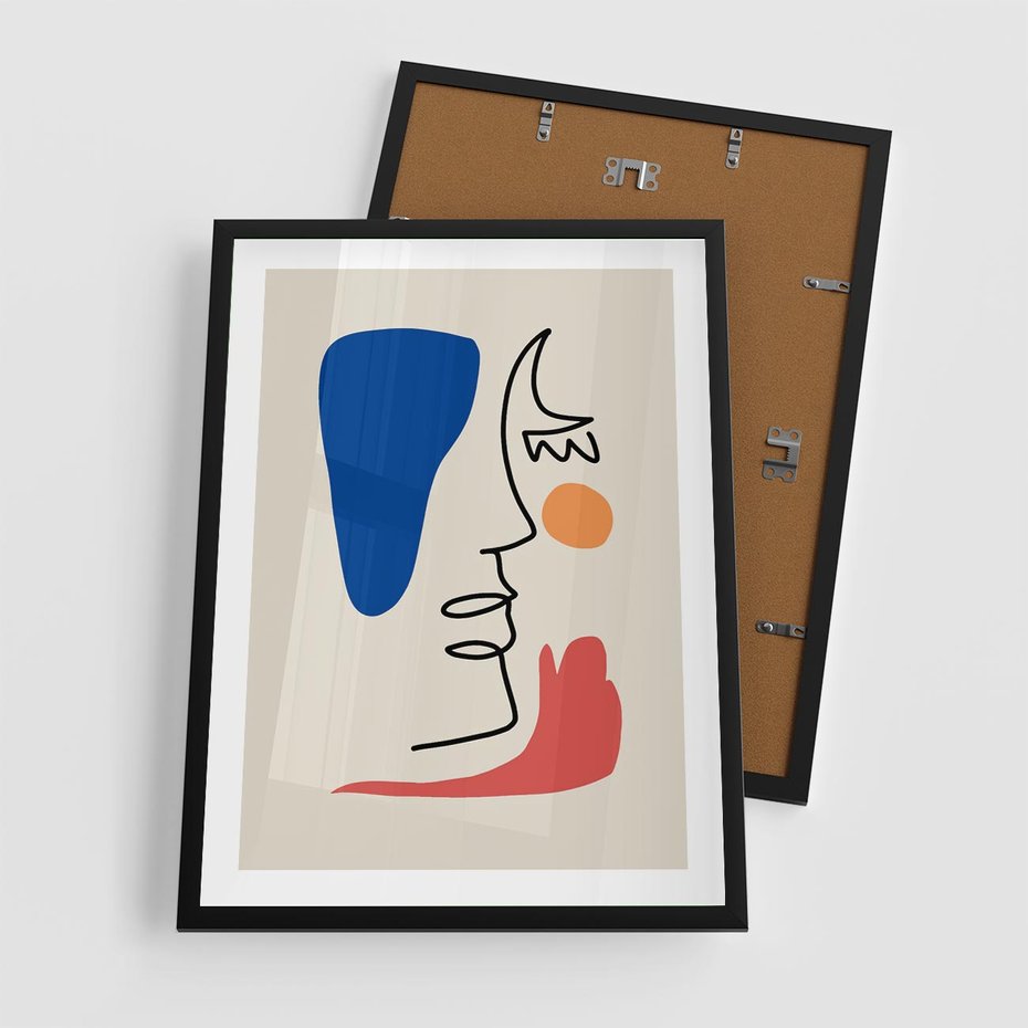 Plakat w ramie 50x70 - Rozbijające Symfonie Form - abstrakcyjny obraz, przypomina twarz - rama czarna