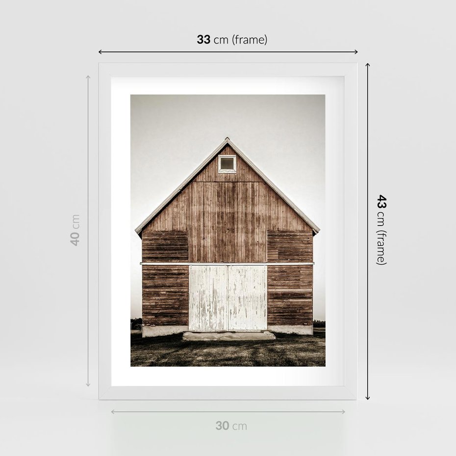 Plakat w ramie 30x40 - Rustykalny Drewniany Domek - domek, drewniany dom - rama biała