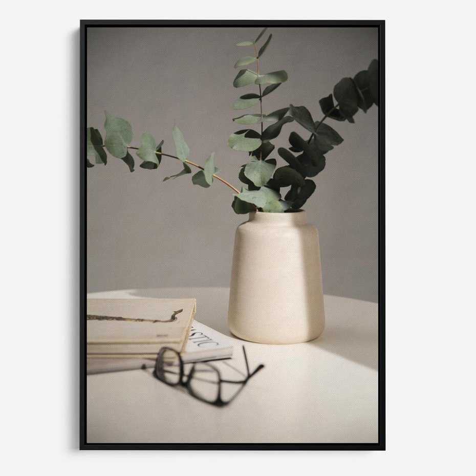 Obraz w ramie 50x70 - Eukaliptusowe liście w okularach - liście, eukaliptus - rama czarna