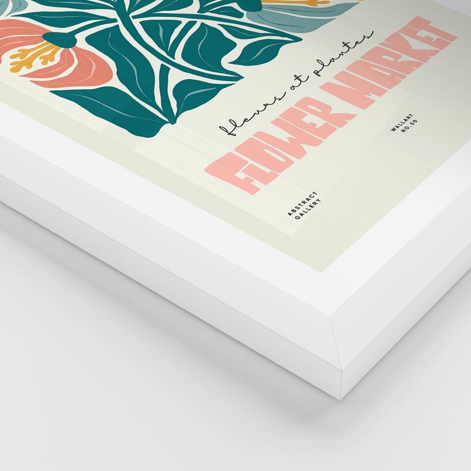 Plakat w ramie 40x50 - Taniec Kształtów - kwiaty, abstrakcyjna kompozycja - rama biała