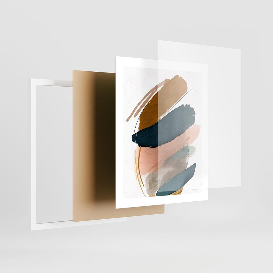 Plakat w ramie 40x50 - Migocące Impresje Przestrzeni - abstrakcyjny obraz, kolory ciepłe - rama biała