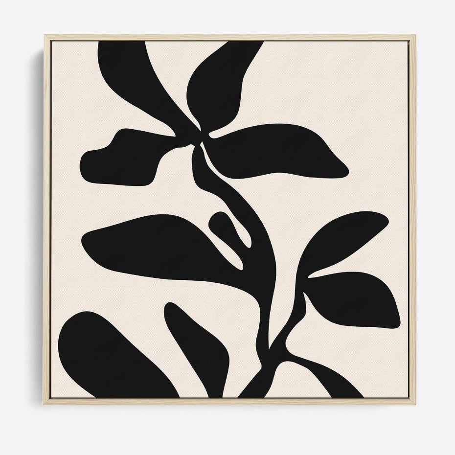 Obraz w ramie 80x80 - Wibracje Akwarelowych Ścieżek - abstrakcyjny minimalistyczna kwiat, czarno biały plakat - rama drewno