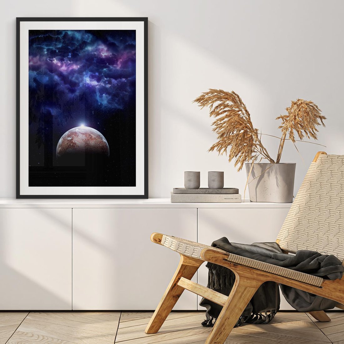 Plakat w ramie 40x50 - Kosmos - Ziemia i Księżyc - kosmos, ziemia - rama czarna