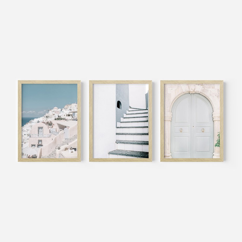 Zestaw obrazy w ramie 50x70 galeria - Santorini, Włochy, podróż - rama drewno