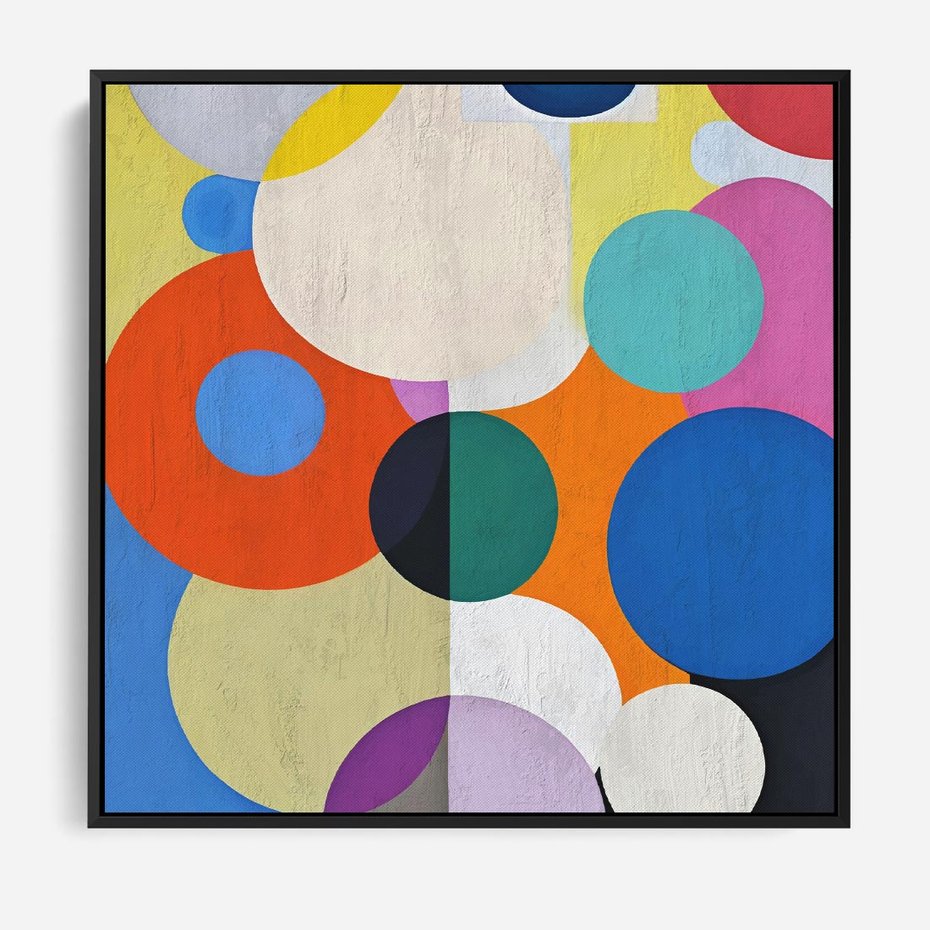 Obraz w ramie 50x50 - Tajemnicze Odbicia Czasu - abstrakcyjne geometryczne kształty, olejny obraz - rama czarna