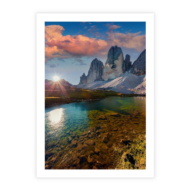 Plakat bez ramy 21x30 - Jezioro wśród majestatycznych gór - jezioro, góry