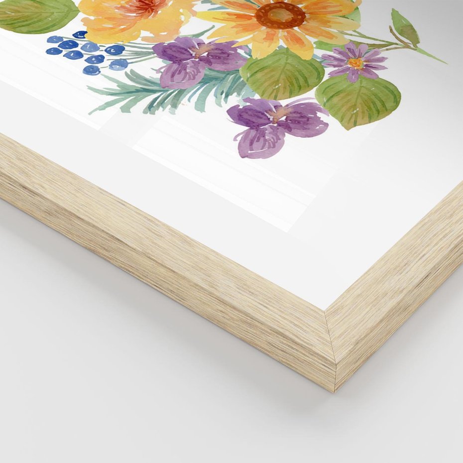 Plakat w ramie 50x70 - Kwiatowe Inspiracje - akwarelowe polne kwiaty, minimalistyczny plakat - rama drewno