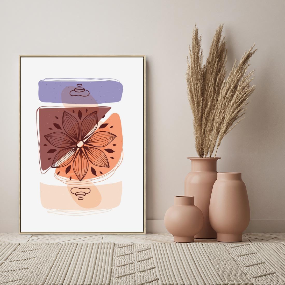 Obraz w ramie 80x120 - Kwiatowa Oaza - abstrakcyjna sztuka, plamy - rama drewno