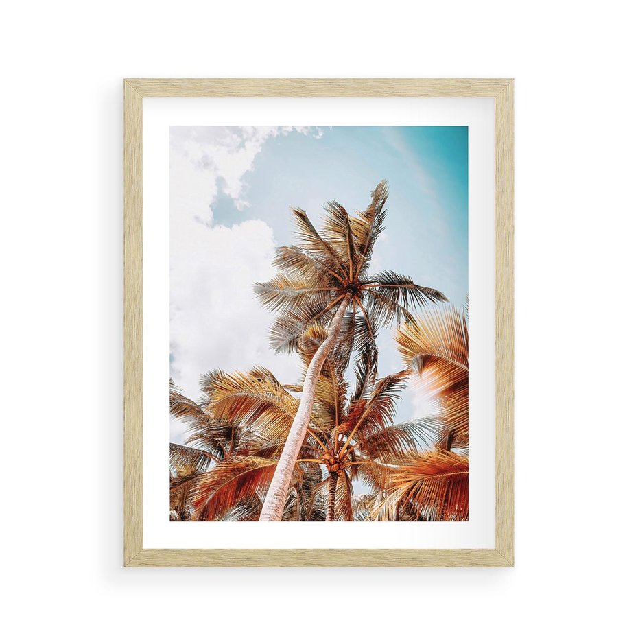 Plakat w ramie 40x50 - Plażowa Idylla z Palmami - palmy, rajska plaża - rama drewno
