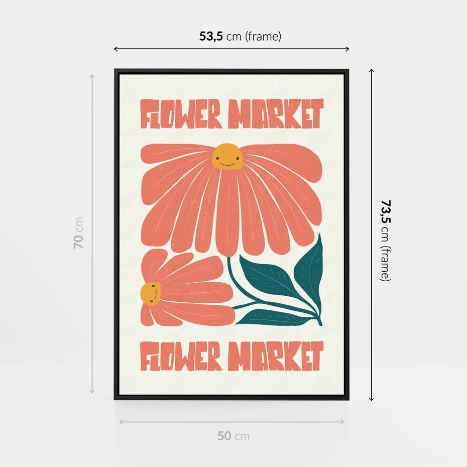 Obraz w ramie 50x70 - Retro Radość - typografia, wesołe kwiaty - rama czarna