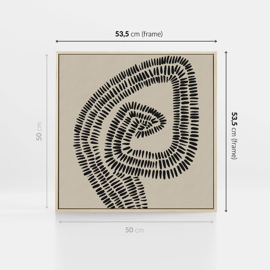 Obraz w ramie 50x50 - Nowoczesne Spektrum Wyobraźni - boho plakat, czarne kropki kreski - rama drewno