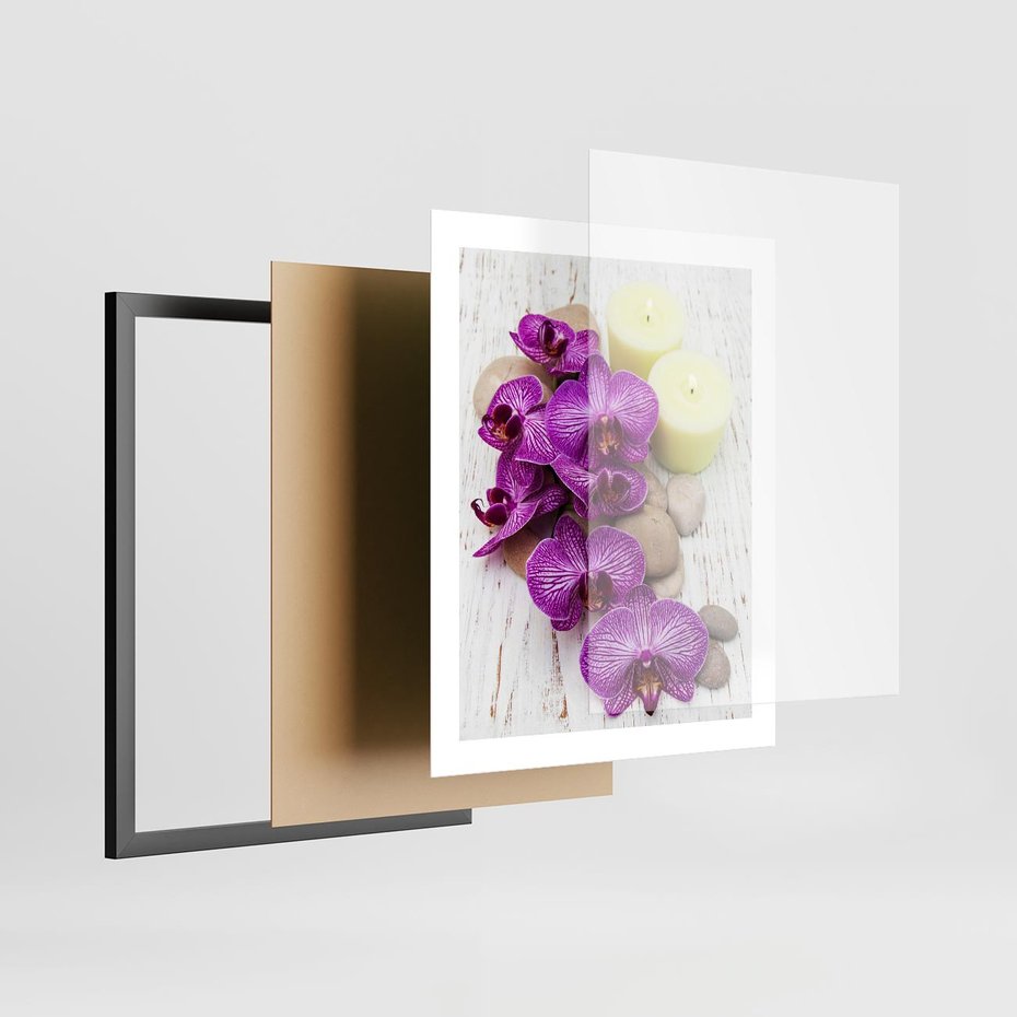 Plakat w ramie 40x50 - Relaksujące spa w otoczeniu orchidei - spa, świece - rama czarna