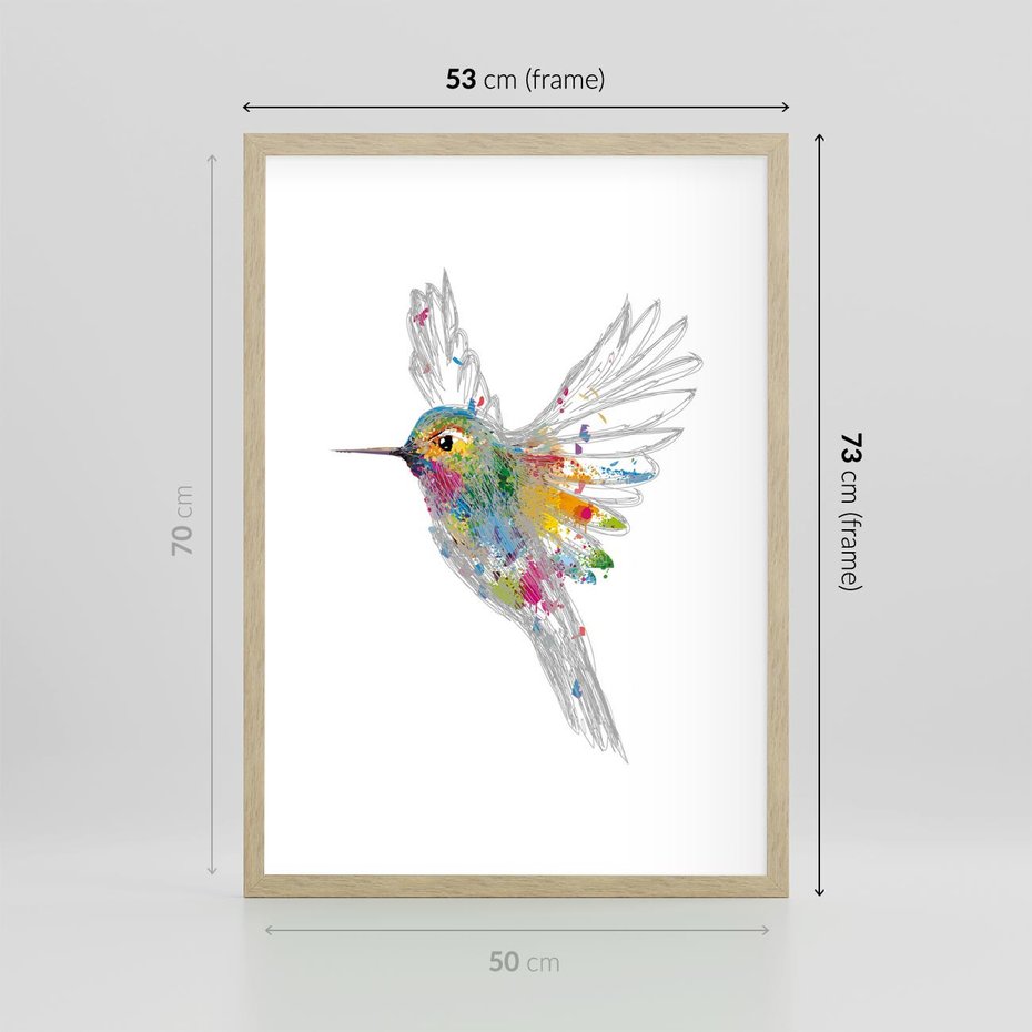 Plakat w ramie 50x70 - Koliber w akwareli - akwarela, koliber - rama drewno