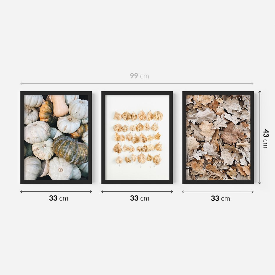 Zestaw obrazy w ramie 30x40 galeria - Jesień, liście, dynie, boho - rama czarna