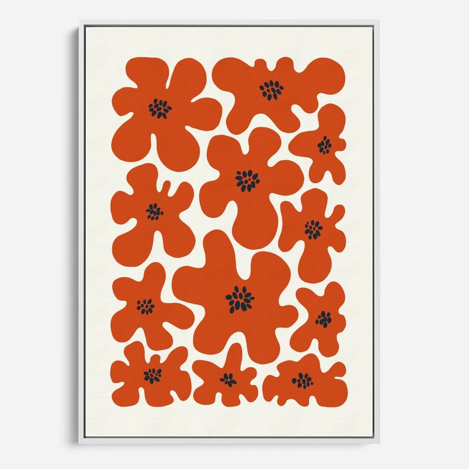 Obraz w ramie 70x100 - Wibracje Przestrzeni - abstrakcyjne czerwone kwiaty, kompozycja - rama biała