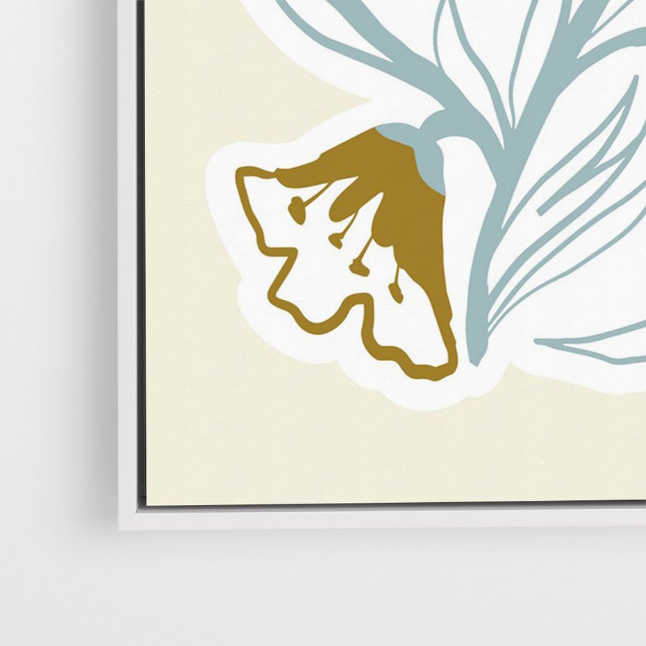 Obraz w ramie 80x120 - Wibracje Widzenia - abstrakcyjne beżowe kwiaty, elegancka kompozycja - rama biała