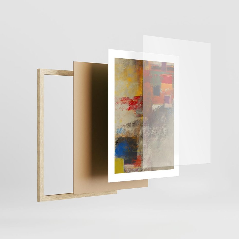 Plakat w ramie 30x40 - Abstrakcja olejna - kształty i kolory - abstrakcja, olejna - rama drewno