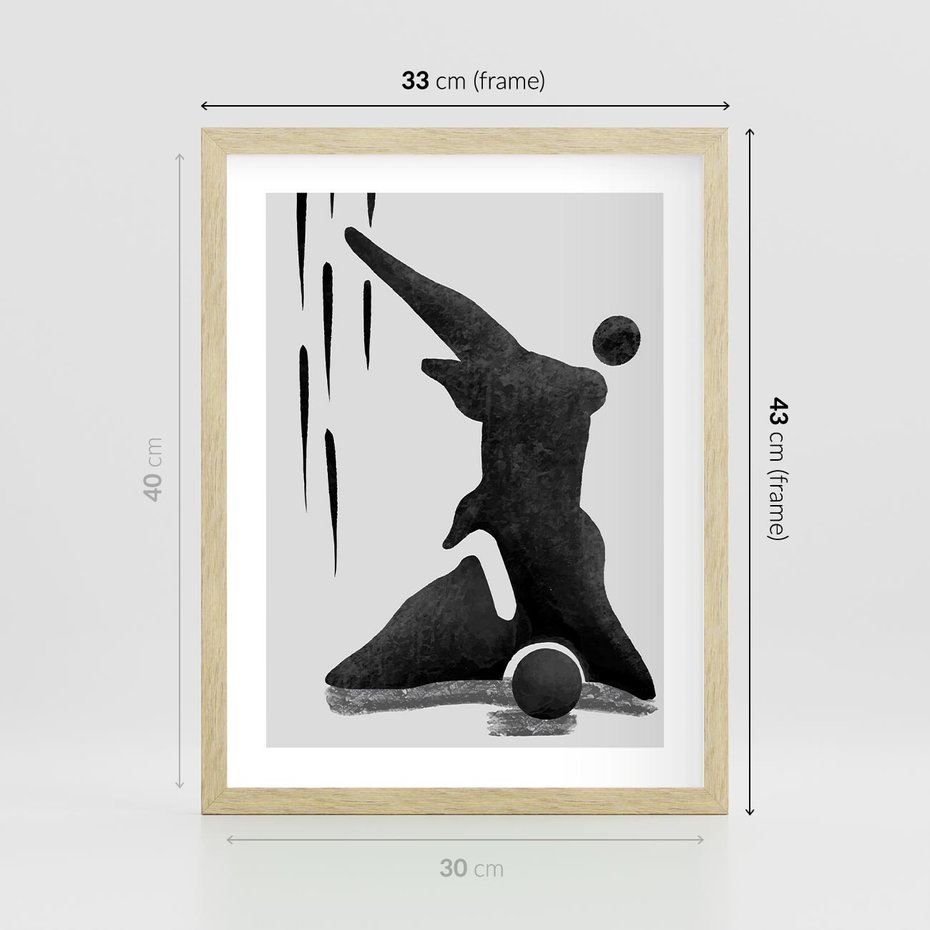 Plakat w ramie 30x40 - Czarno-Biała Grafika Postaci - nowoczesna grafika, plakat - rama drewno