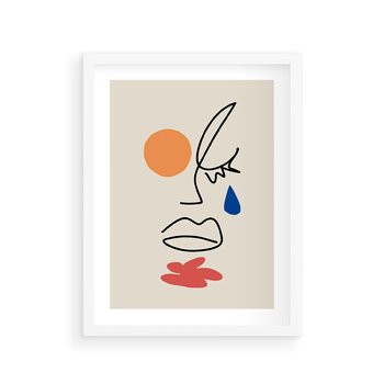 Plakat w ramie 50x70 - Impresje Plam - abstrakcyjny obraz, przypomina twarz - rama biała