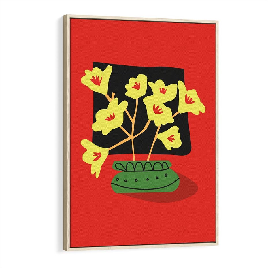 Obraz w ramie 80x120 - Abstrakcyjne Przenikanie - abstrakcyjne kwiaty, czerwone tło - rama drewno