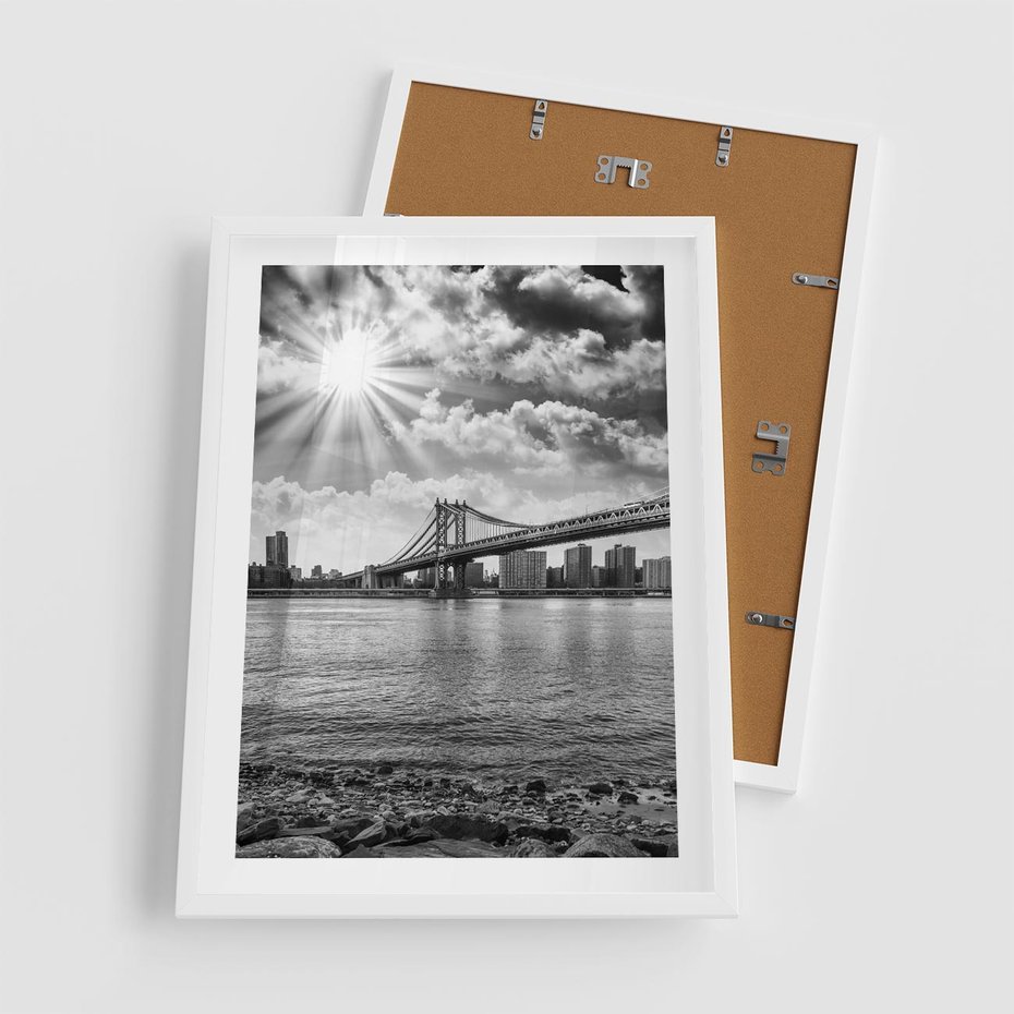 Plakat w ramie 50x70 - Most w Mieście - most, miasto - rama biała