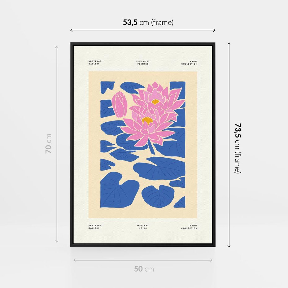 Obraz w ramie 50x70 - Rozświetlone Odbicia - lilie wodne, pastelowe kolory - rama czarna