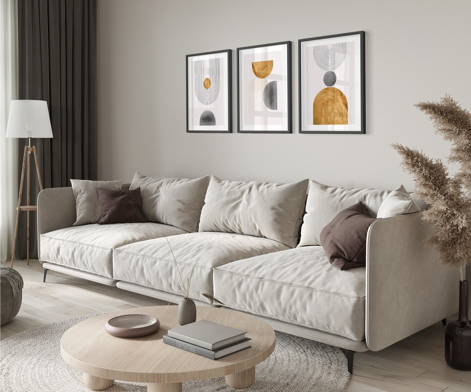 Zestaw obrazy w ramie 50x70 galeria - Złote, geometryczne, nowoczesne - rama czarna