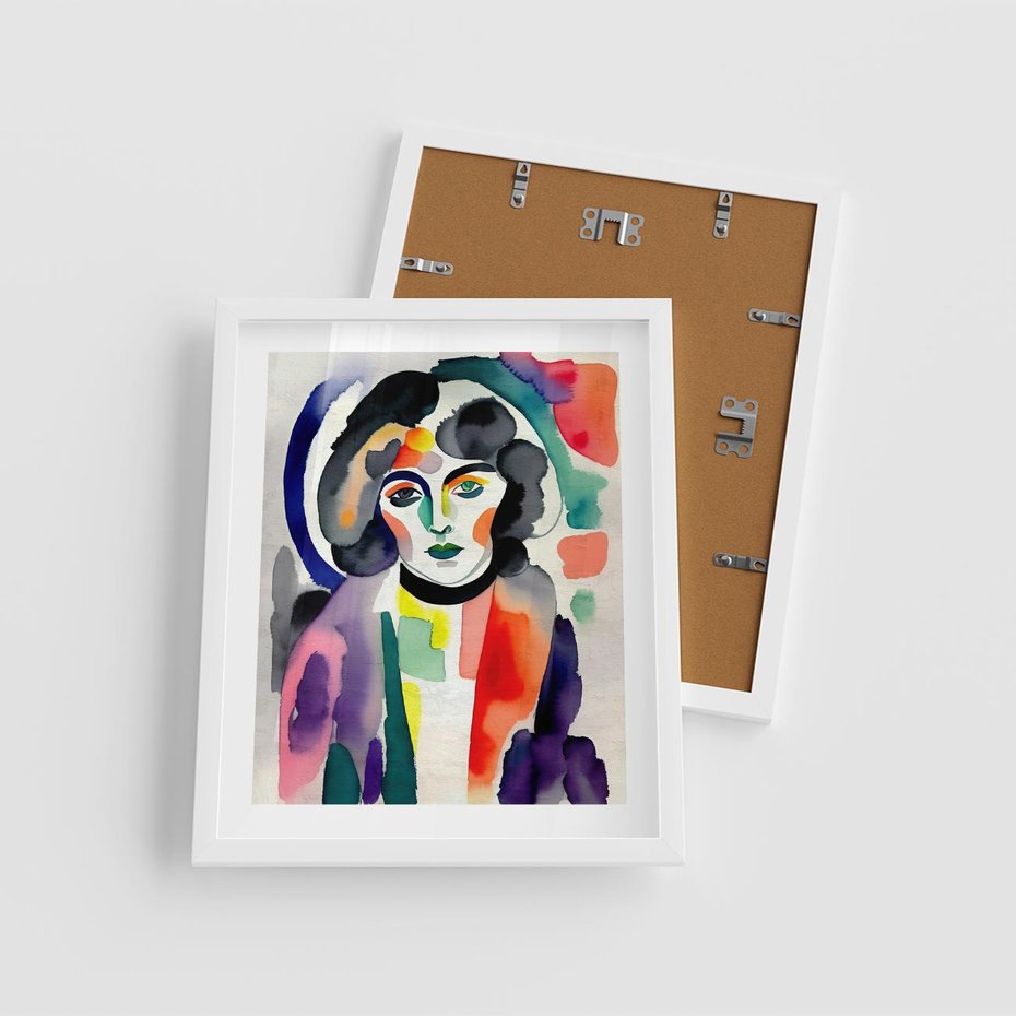 Plakat w ramie 40x50 - Subtelne Akwarelowe Ulotności - abstrakcyjny akwarelowy portret kobiety, rozmyte farby - rama biała
