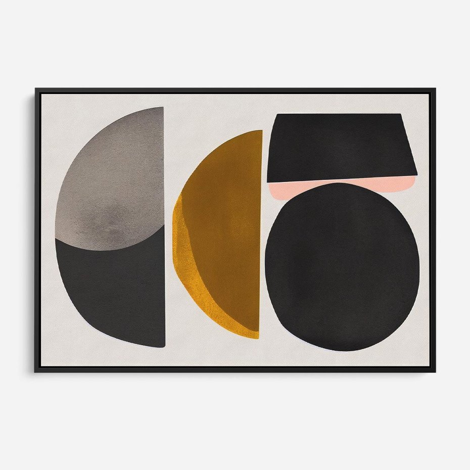 Obraz w ramie 70x50 - Tajemnice sztuki odkryte - geometryczne półkola, kształty - rama czarna