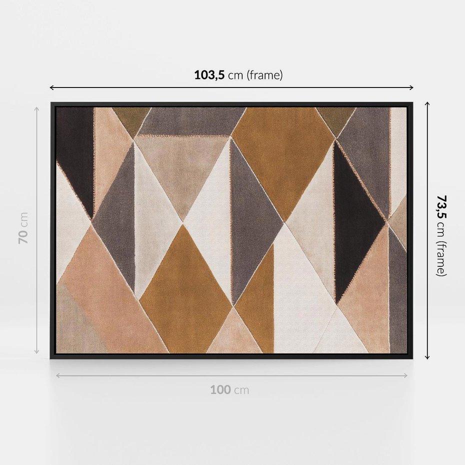 Obraz w ramie 100x70 - Odblaski niespełnionych marzeń - kompozycja z trójkątów, mix kolorów ziemi - rama czarna