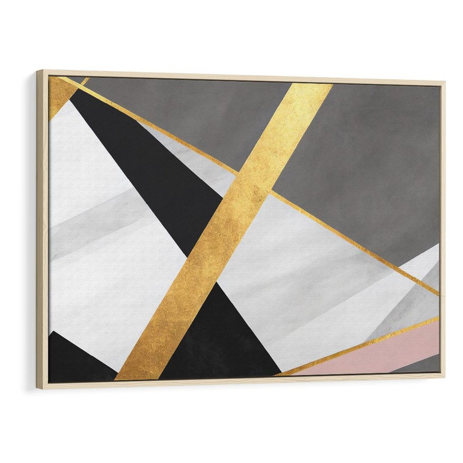 Obraz w ramie 100x70 - Pudrowe Abstrakcyjne Lustra - złote abstrakcyjne linie, szarość - rama drewno