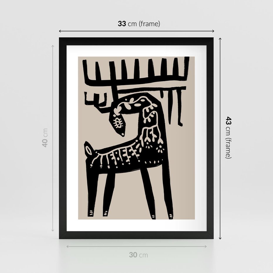Plakat w ramie 30x40 - Konturem Zdefiniowany - skandynawska sztuka, jeleń - rama czarna