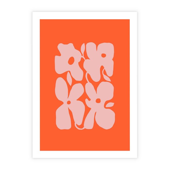 Plakat bez ramy 21x30 - Taniec Abstrakcji - kwiaty, energetyczne pomarańczowe tłó